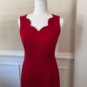 Sleeveless Red Dress by Talbots with Scalloped Neckline